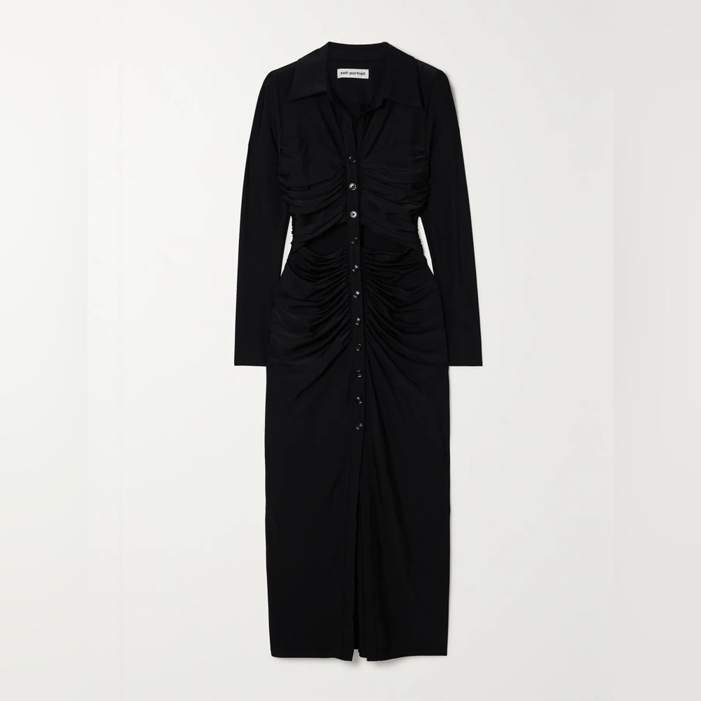 Self-Portrait Black Ruched Dress UK 6/US 2